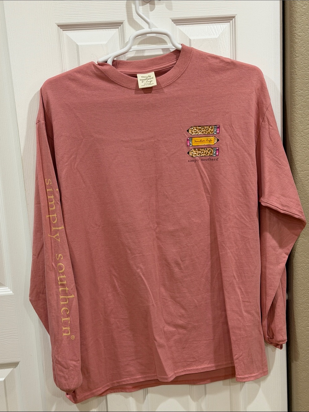 Simply Southern Long Sleeve Tee - Dusty Rose with Yellow Accent size extra large - Picture 2 of 8
